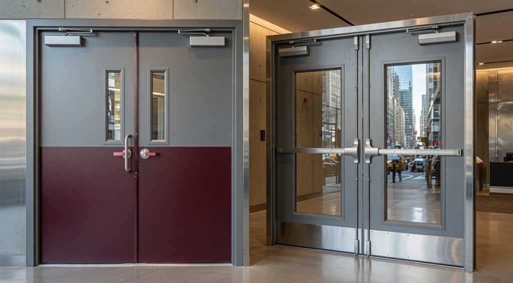 Hollow Metal Double Doors with Narrow Vertical Vision Lights