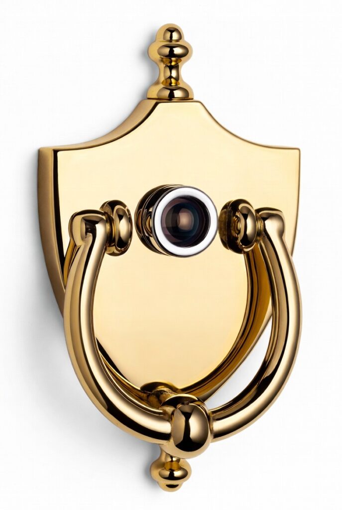 Polished Brass Knocker with Integrated Viewer