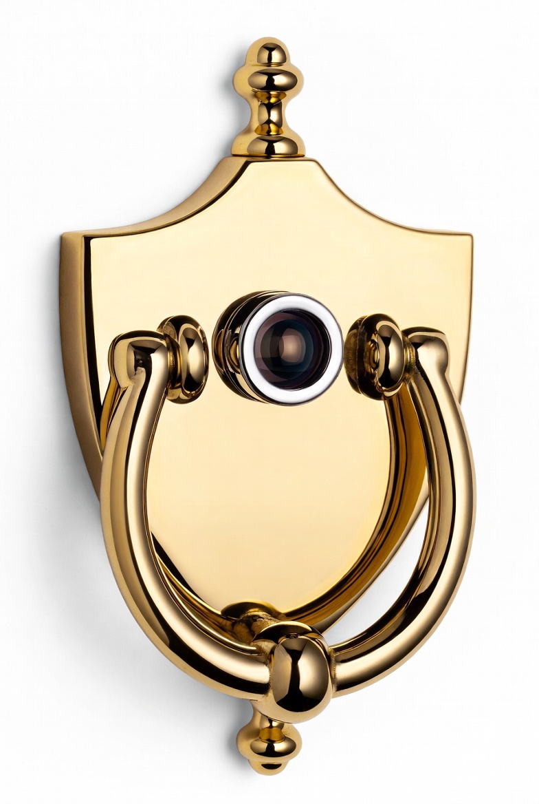 Polished Brass Knocker with Integrated Viewer